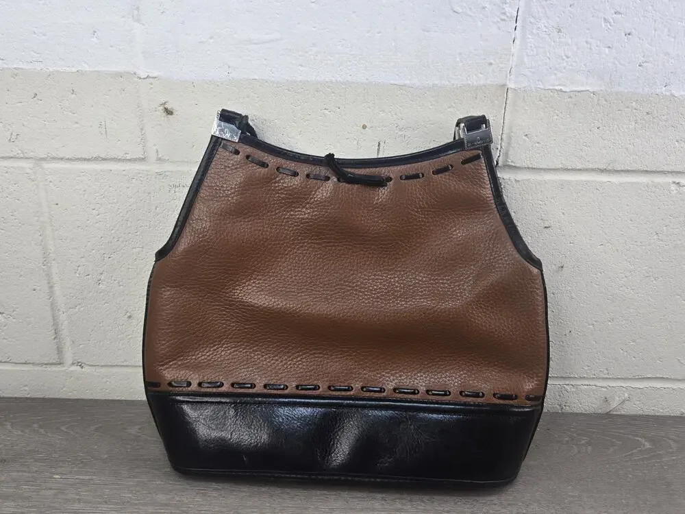 Brighton Two Tone Brown Black Leather Hobo Style Shoulder Bag Purse